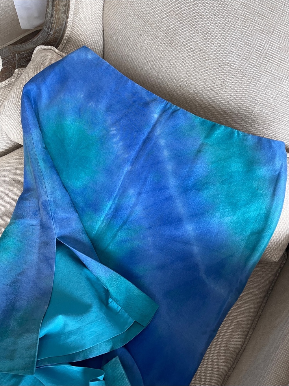 Ralph Lauren Y2K Blue and Teal Tie-Dye Silk lined Skirt - Picture 5 of 8